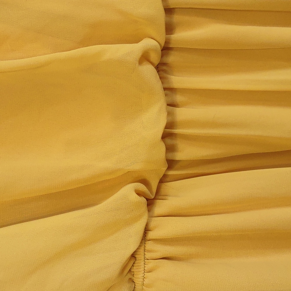 Speechless Women's Dress Sz S Fall Autumn Mustard Yellow sheer sleeves Fit Waist - Picture 5 of 9